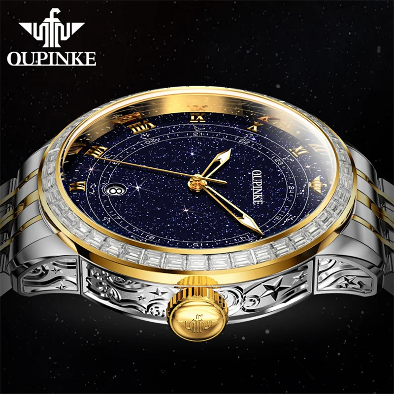 OUPINKE Starry Sky Dial Top Brand Luxury Automatic Watch For Men Mechanical Waterproof Sapphire Man Watches Relogio Masculino