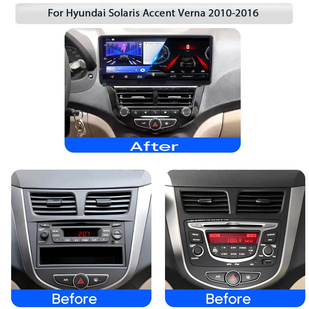 12.3'' Android 16 Auto Carplay For Hyundai Solaris Accent Verna 2010 - 2016 Car Multimedia Radio Player 5G Wifi Navigation GPS