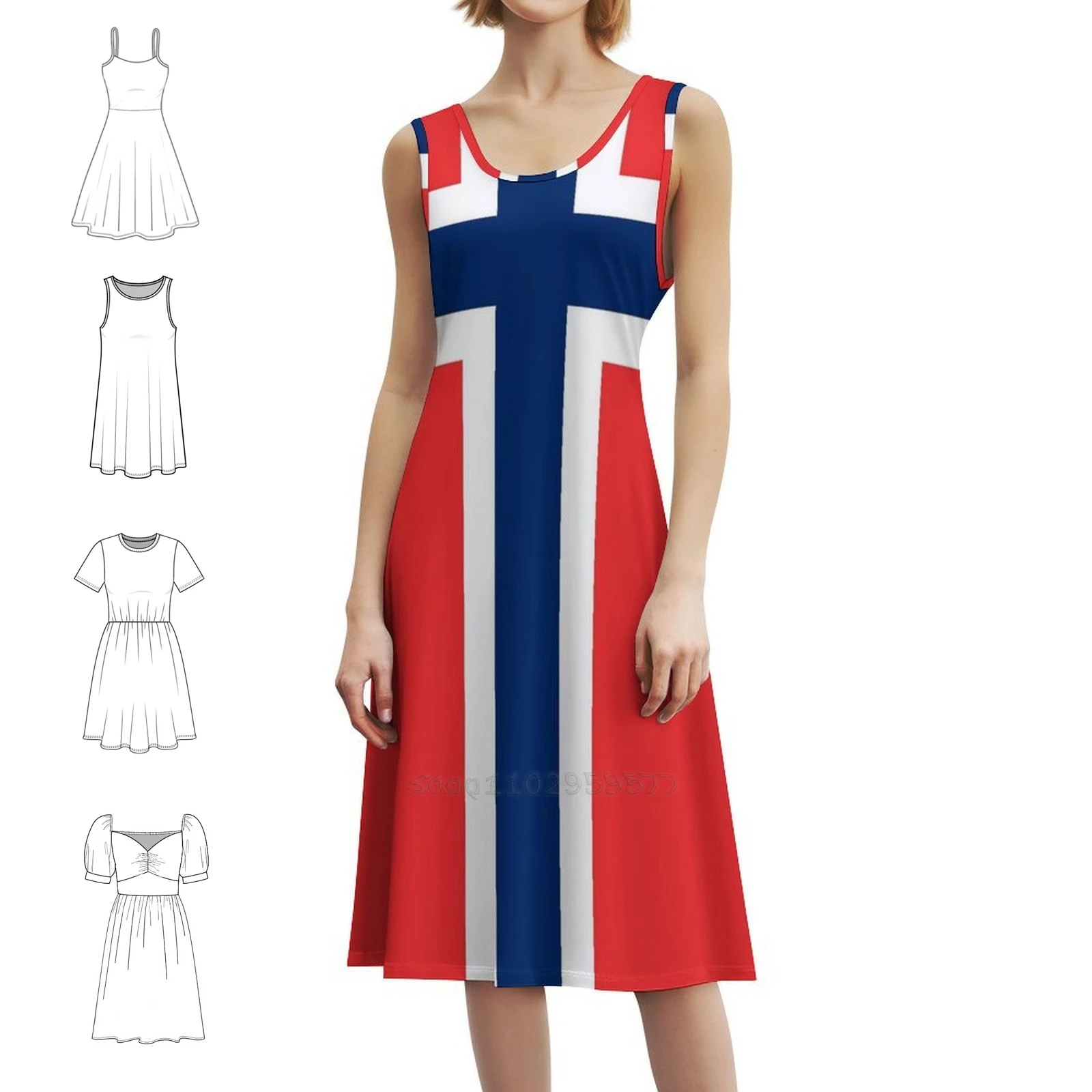 أقنعة هدايا العلم النرويجي ملصقات ومنتجات فستان بوهيمي بدون أكمام متعدد الطباعة فستان حفلات عطلة الشاطئ علم نرويجي
