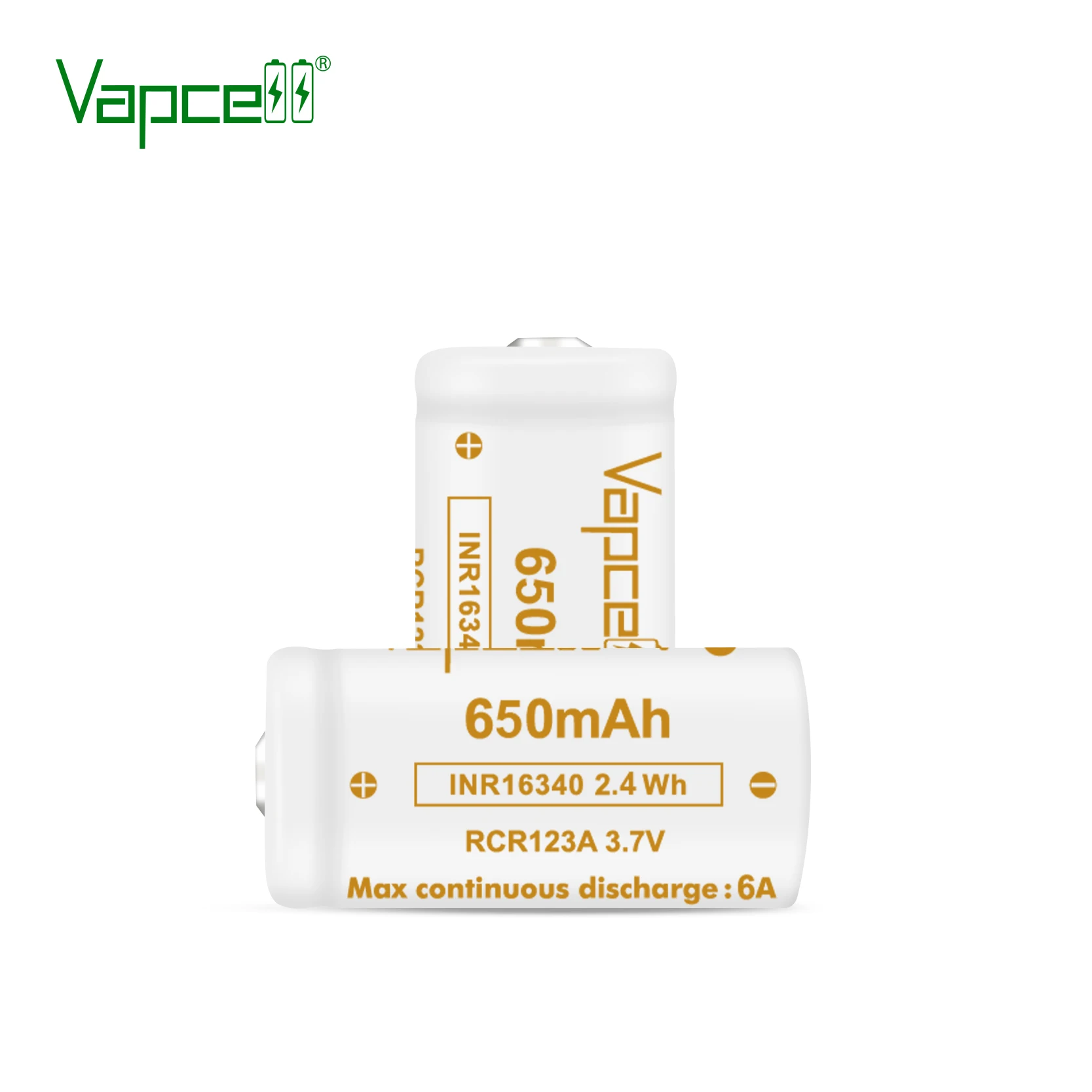 الأصلي Vapcell 16340 T6 بطارية 650mah قدرة 3.7 فولت 6A قابلة للشحن زر العلوي بطاريات خلية ليثيوم أيون لمصباح يدوي #3