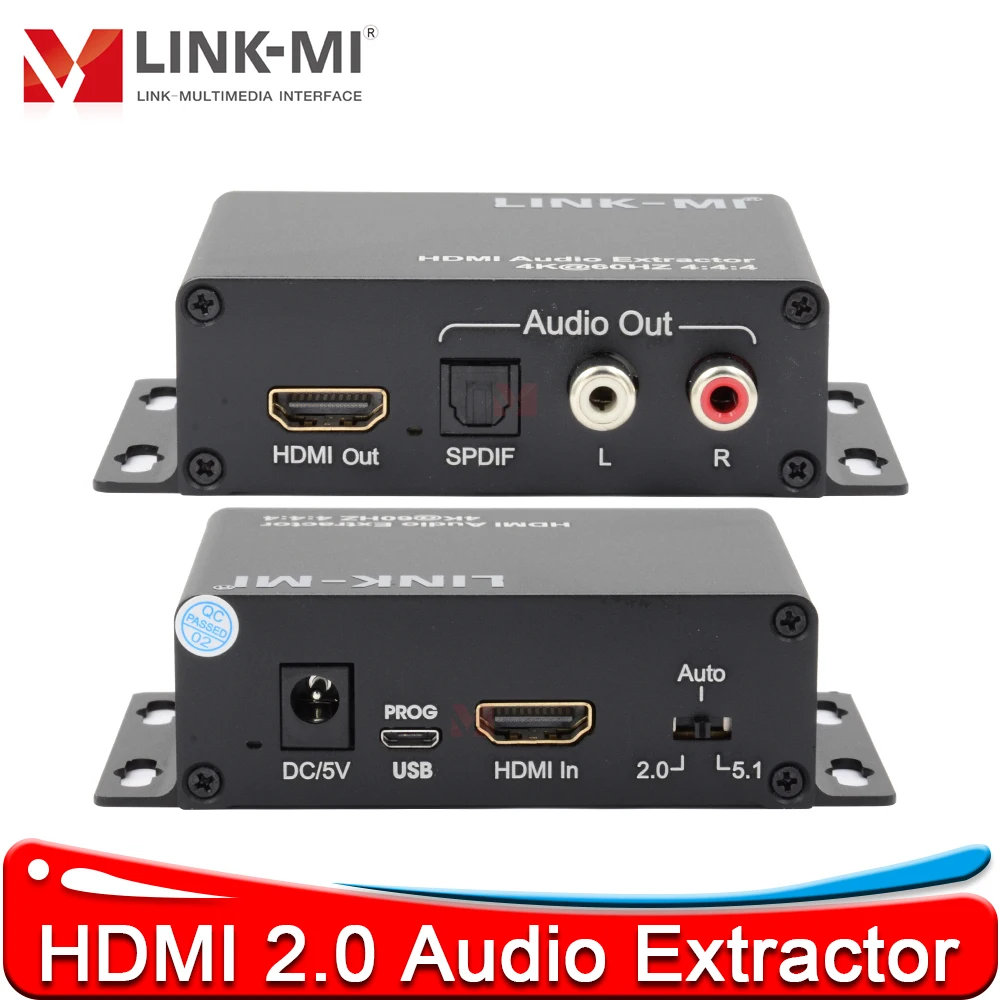 

LINK-MI HDMI 2.0 Аудиоэкстрактор 4K@60Hz, аналоговый аудиоэкстрактор с поддержкой Auto/2.0 CH/5.1CH HDMI 2.0, с CEC и USB