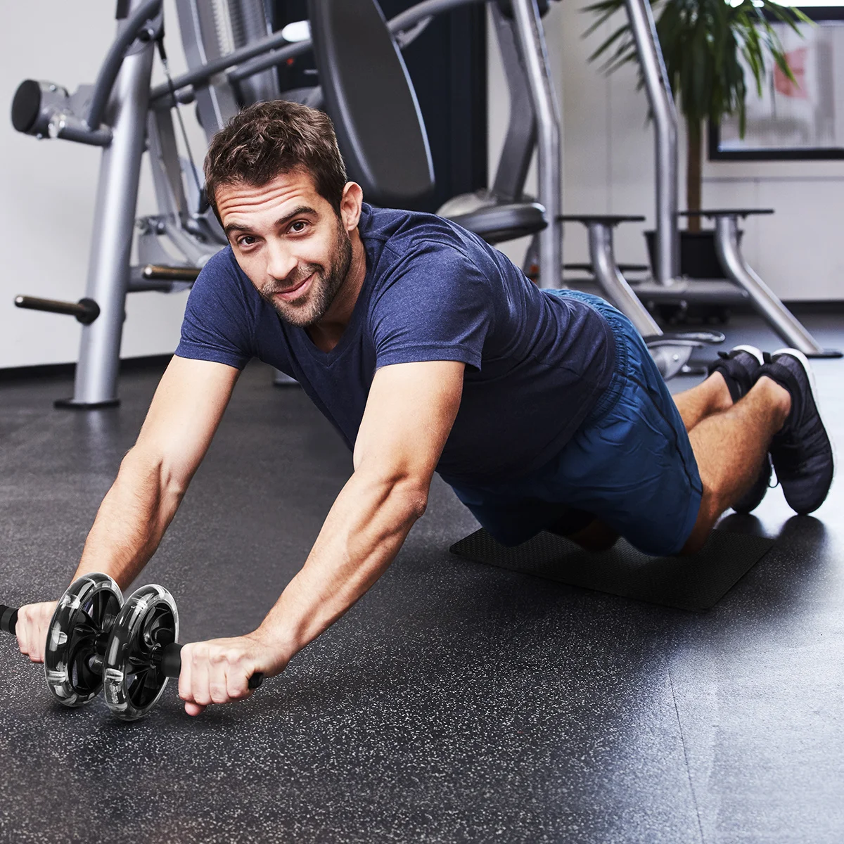 3-in-1 Ab Wheel Roller Kit 2-Wheel Abdominal Trainer Push-Up Bars Knee Pad Core Carver Fitness Workout Equipment