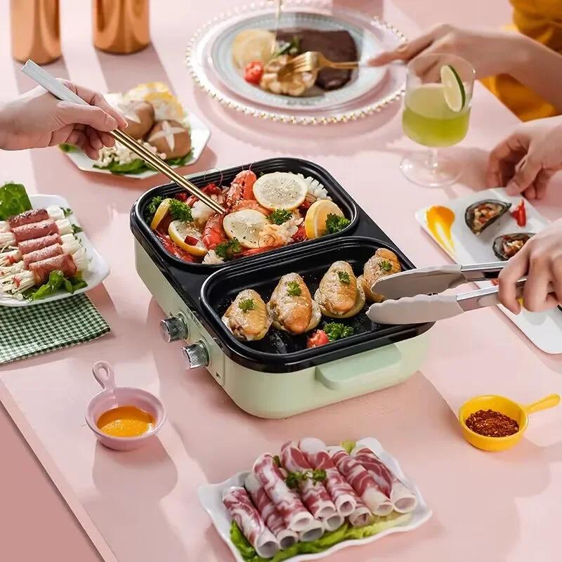 Goo2 In 1 Electric Hot Pot Stew Cooker Bbq Grill Multifunctional Non Stick Frying Pan Barbecue Plate Smokeless Roaster 110V/220V