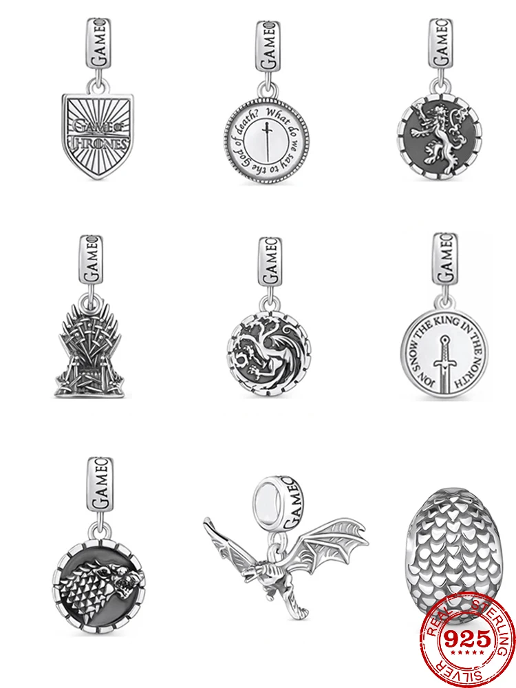 New 925 Sterling Silver Dragon Chair Dragon Egg Sword Pendant Charm beads Fit Original Pandora Bracelet DIY Jewelry For Women