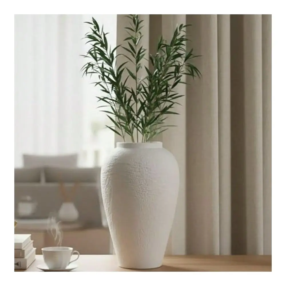 

Ceramic Vase Minimalist Texture Stone Patterned White Flower Vase Decorative Vase For Living Room Shelf Farmhouse Dining Table