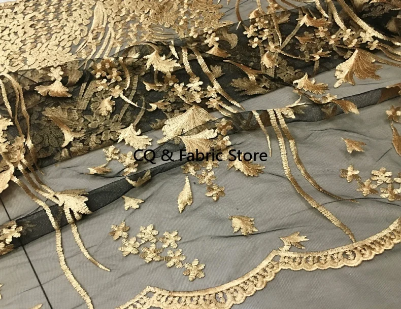 1meter High-grade Gold Thread Yarn / Lace Embroidery Peacock Fabric African Lace Fabric For Nigerian Party Dress Wedding Dress