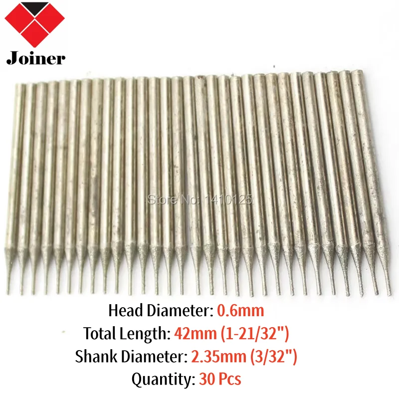 30Pcs 0.6mm Diamond Hole Saw Drill Bit Small Solid Bits Coated Lapidary Tools for Stone Jewelry Gems Glass Tile Ceramic Marble