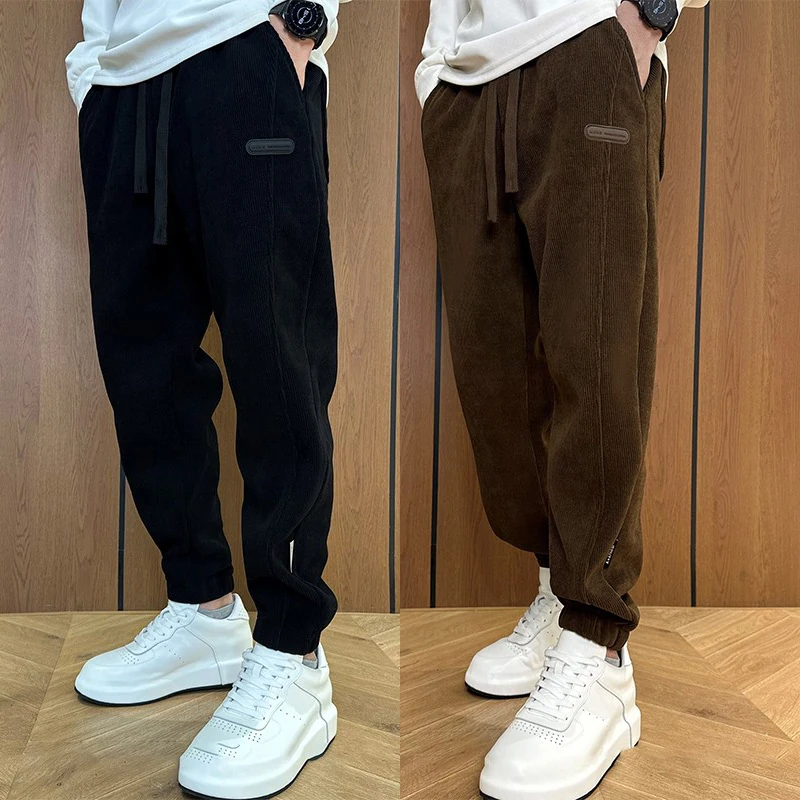 

Мужские вельветовые теплые свободные рабочие брюки Thiened Fce, осенне-зимние износостойкие повседневные брюки, легкий уход, полиэфирное волокно