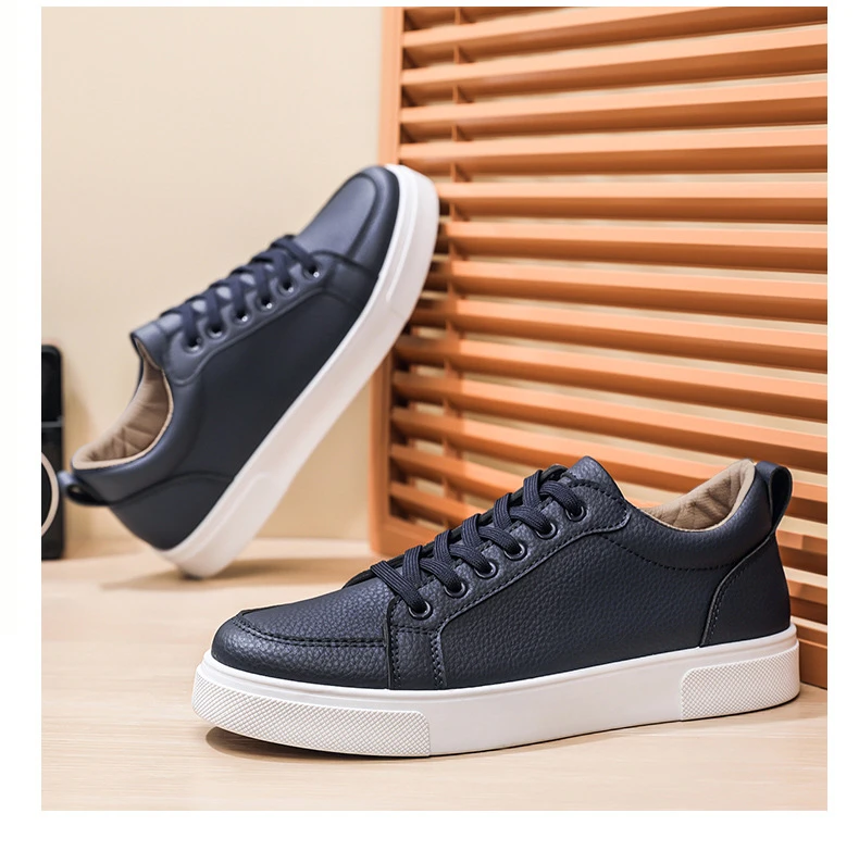 Schlichte weiße Low-Top-Sneaker aus Kunstleder für Herren, Schnürschuhe, minimalistische Skate-Schuhe, Herren-Sneaker aus Kunstleder, rutschfeste Schuhe – Detail 12