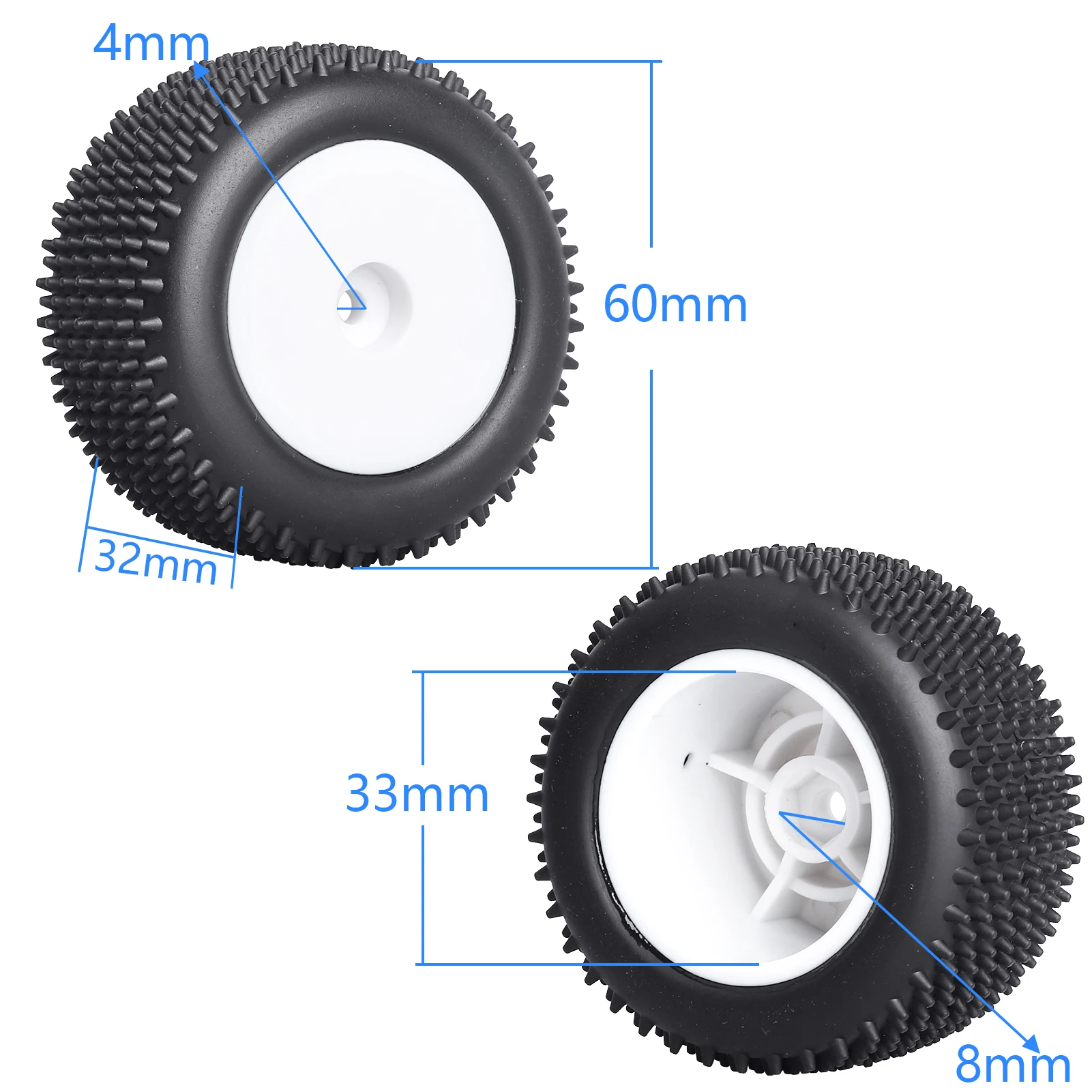 Pre-Glued Step Pin Rear Tires and Wheels 8mm Hex for Losi Mini-T 2.0 LOS41009 1/18 Stadium Truck Buggy Upgrades (White Wheels)