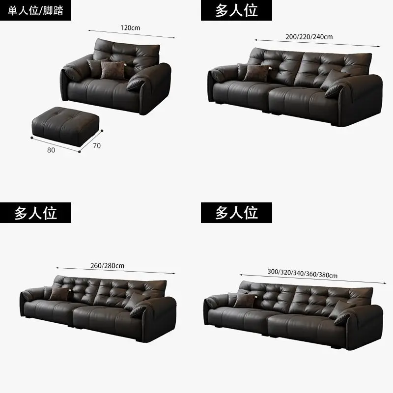 غرفة معيشة بآذان الفيل الإيطالية الحديثة الفاخرة الخفيفة وغرفة المعيشة ذات آذان بسيطة وأريكة جلدية مستقيمة #6