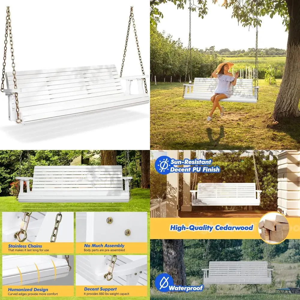 

Уличная скамья-качели повышенной прочности с цепями, грузоподъемность 880 фунтов, белая