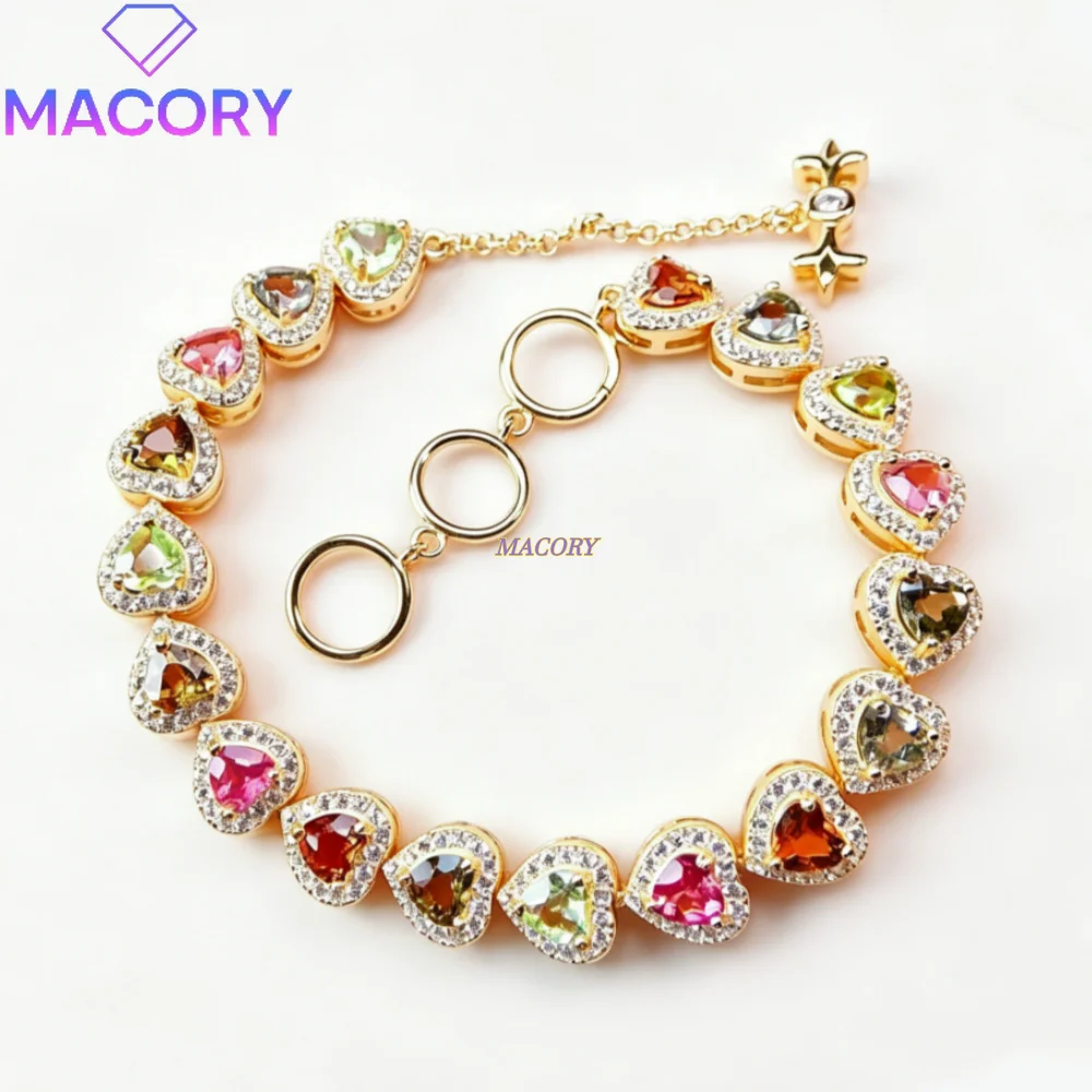 Natural Tourmaline Bracelet S925 Sterling Silver Heart-Shaped Delicate and Elegant Valentine's Day Gift Anniversary Gift