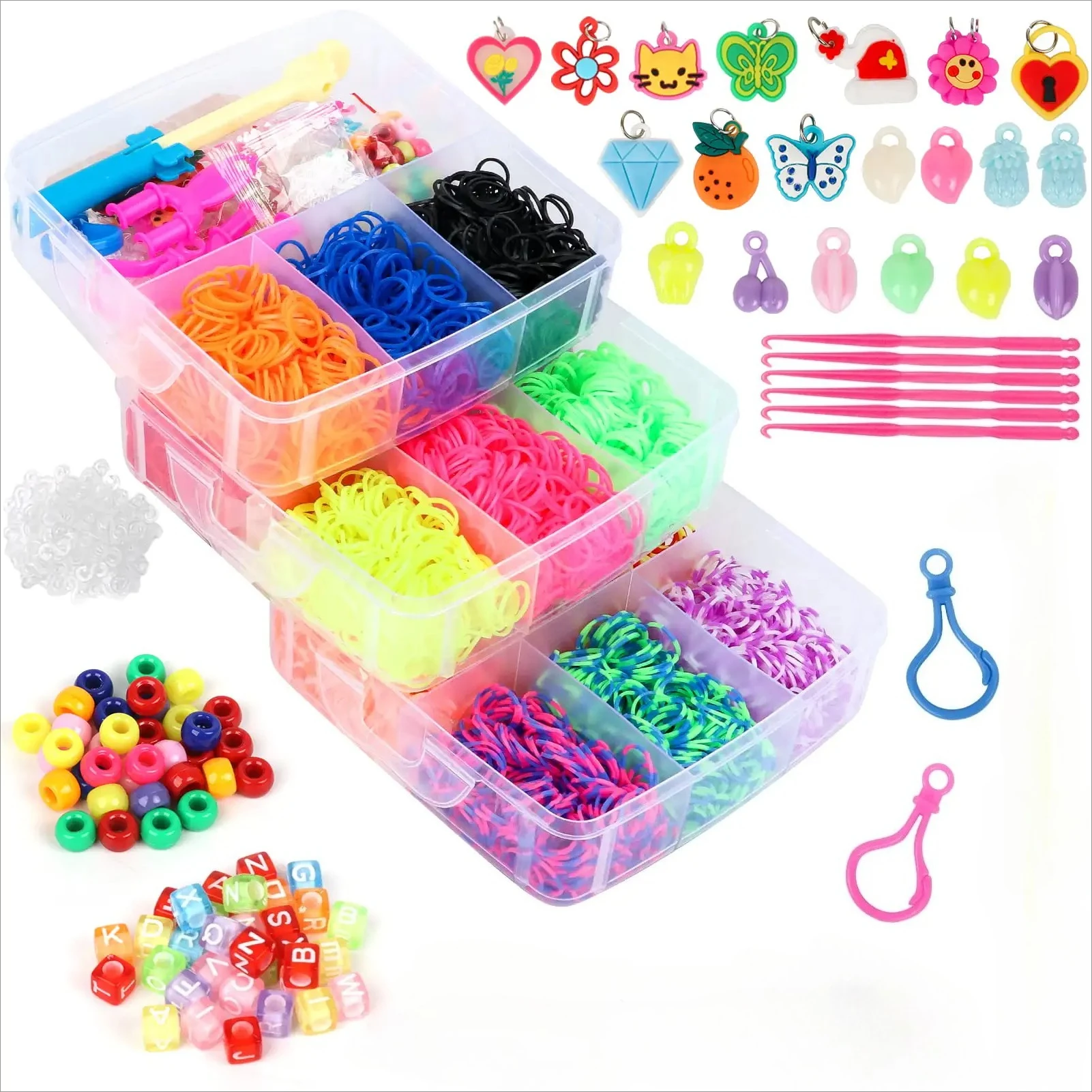 4500 stuks Loom Bands Kit met opbergdoos en accessoires - 3-laags geweven armband maken set, DIY rubberen armband Kit Girs speelgoed