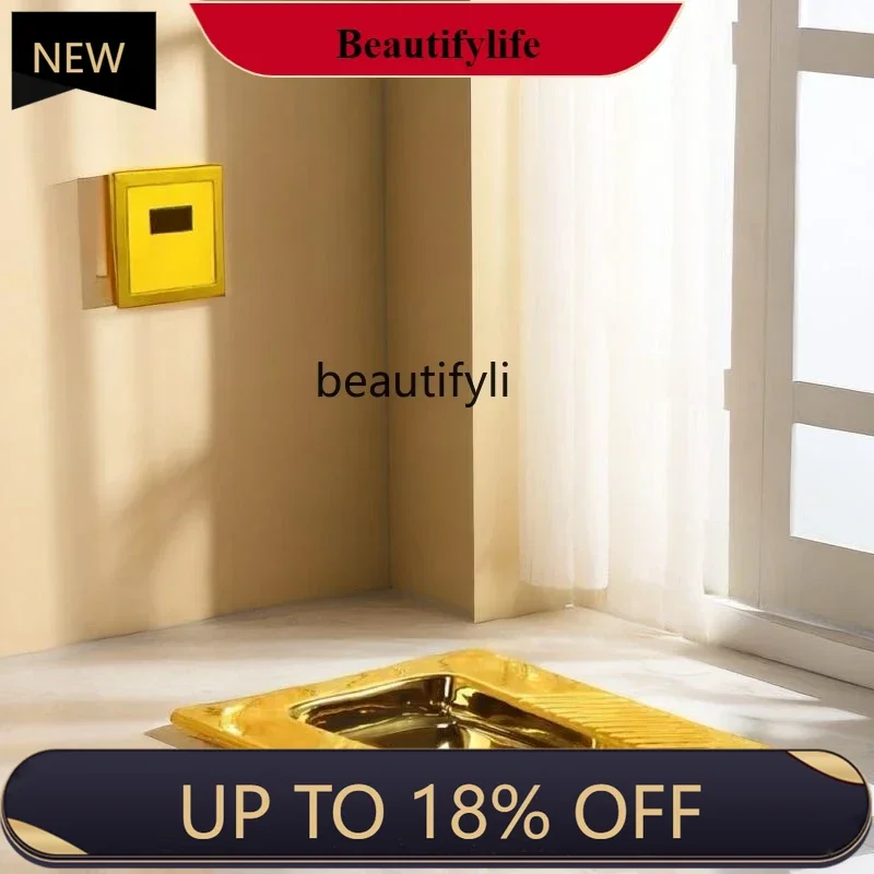 

Z189 Golden squatting toilet ceramic water tank complete set silent deodorant water-saving bathroom squatting pit bar bathroom