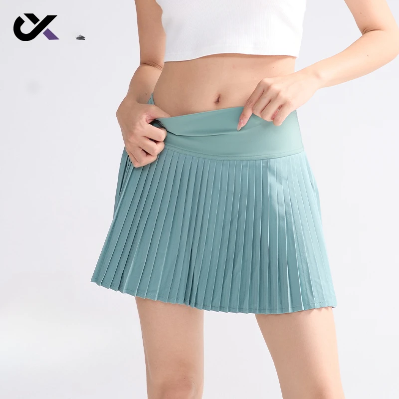 

Waist Pleated Skirt Summer Solid Color Tennis Skirt Women Fitness Running Breathable Quick Drying Golf Skirt Fashion Sports High