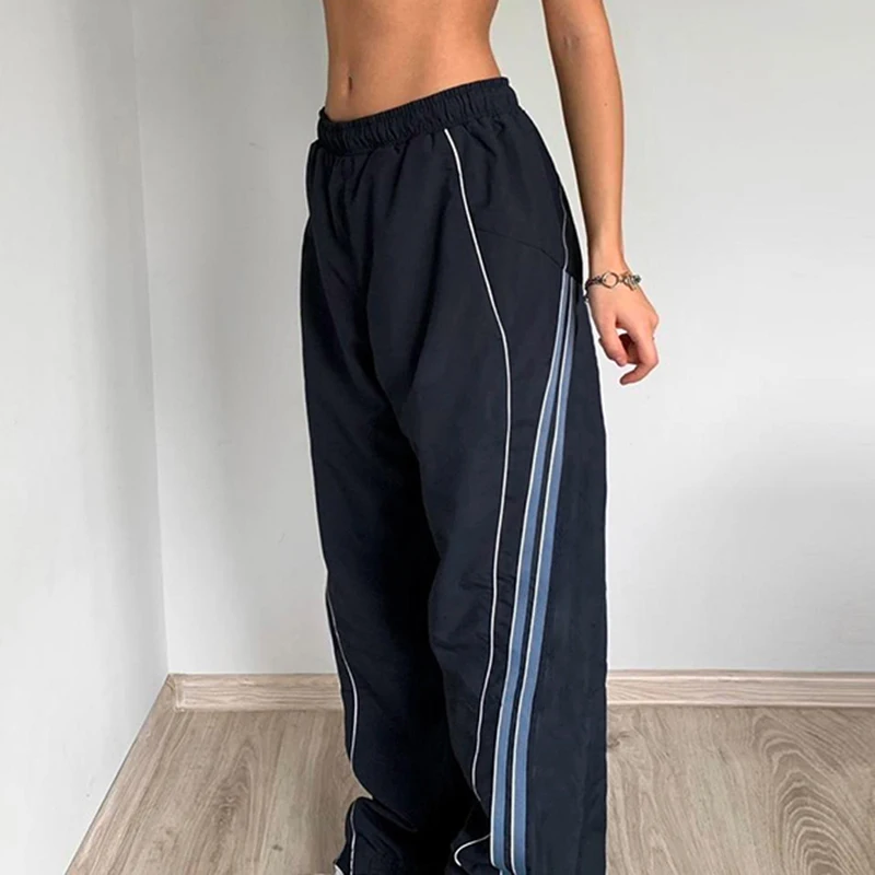 Cuteandpsycho stampa a righe Streetwear Joggers paracadute Cargos Casual allentato Y2K pantaloni della tuta larghi Harajuku Chic Fashion Pants