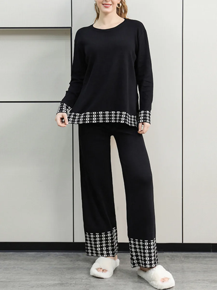 

2024 Autumn New Women Sweater Set Casual Long Sleeve Pullover Knitted Loose Tops Wide Leg Pants Suits 2 Piece Tracksuit Femme