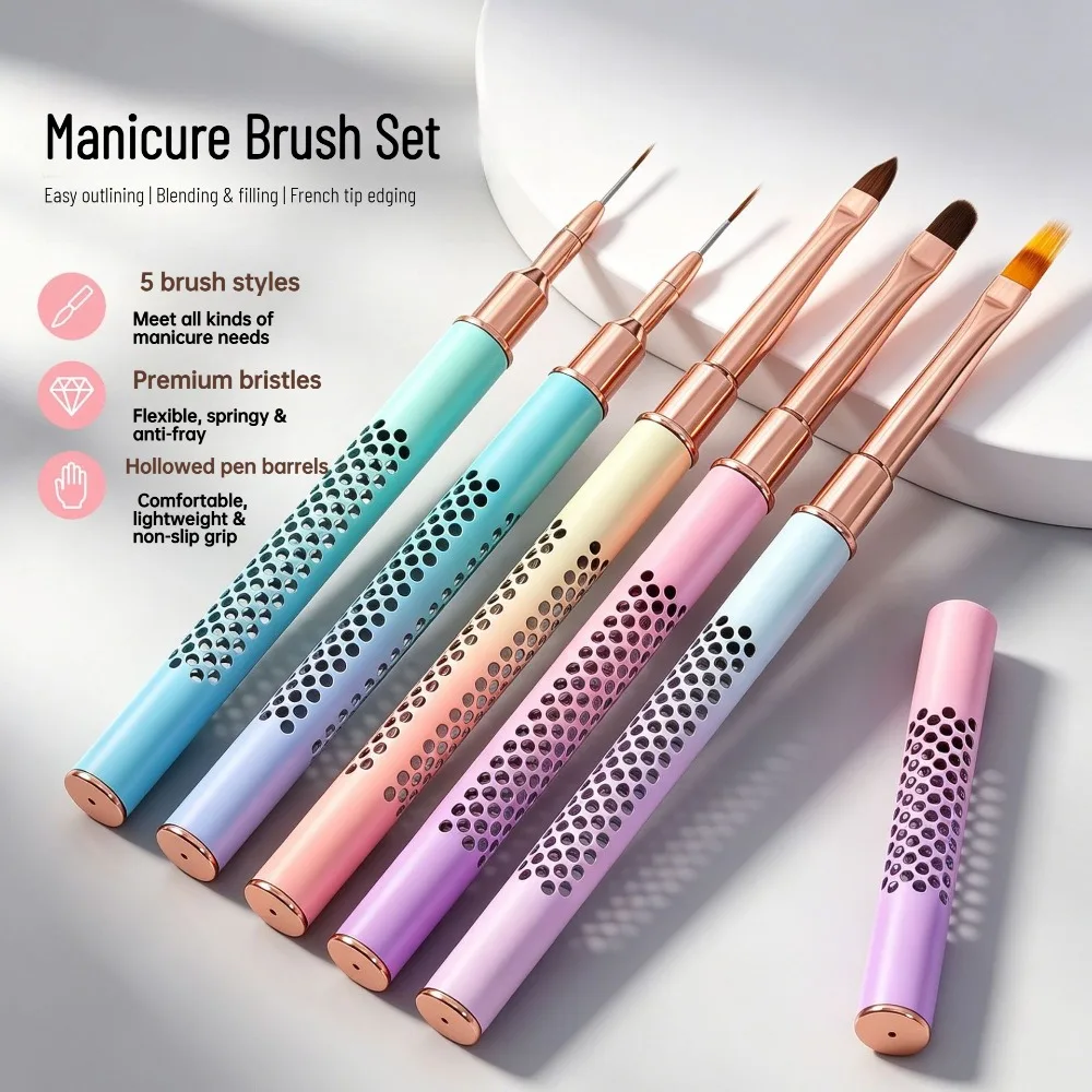 5pcs Nail Art Liner Brush Set UV Gel Nail Brushes Kits French Stripe Line Painting Drawing Flower Pen Professional Manicure Tool