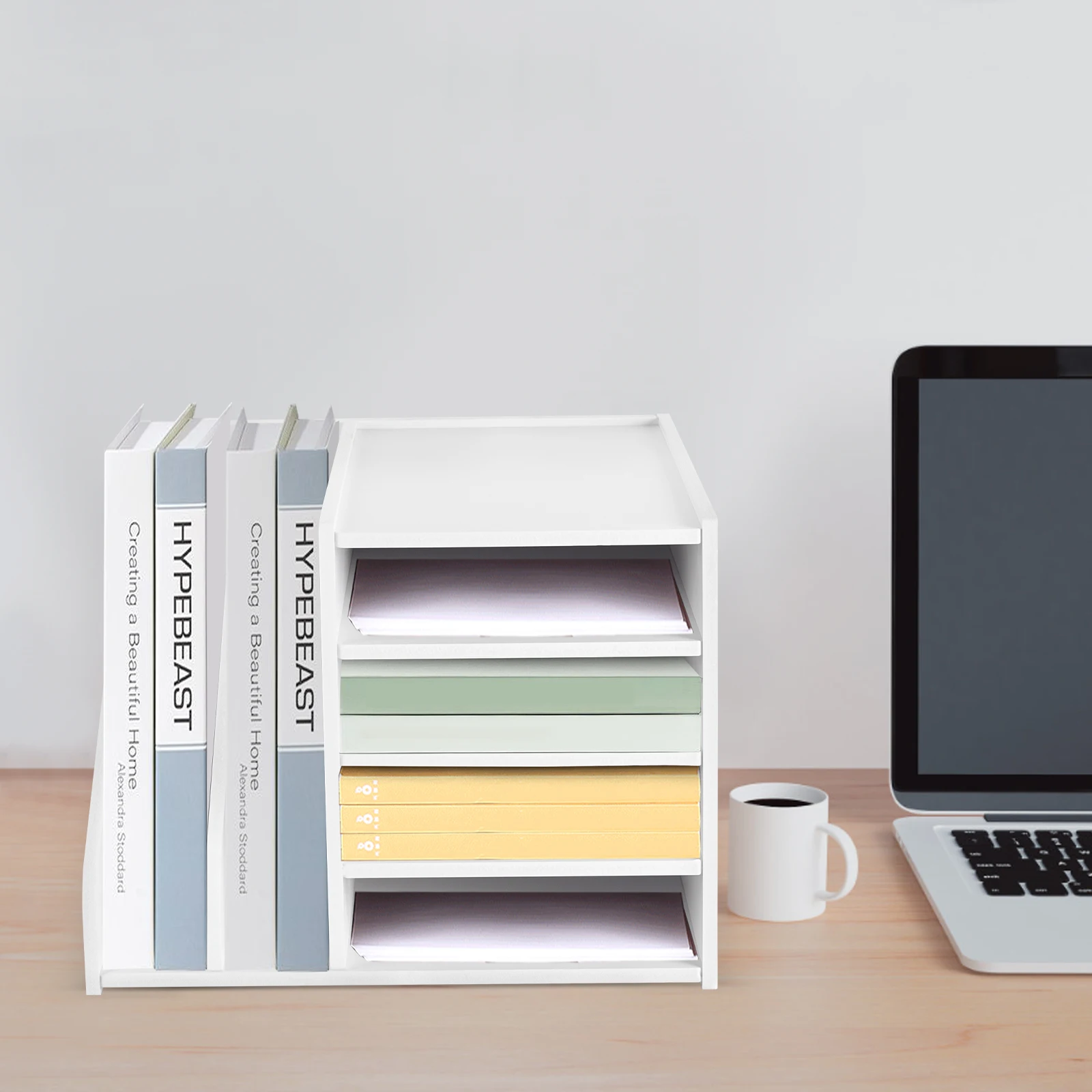 White PVC 39*31*30cm 4+2 Layer File Rack Thickened 9mm Storage Rack Detachable Laminate Desktop File Organizer