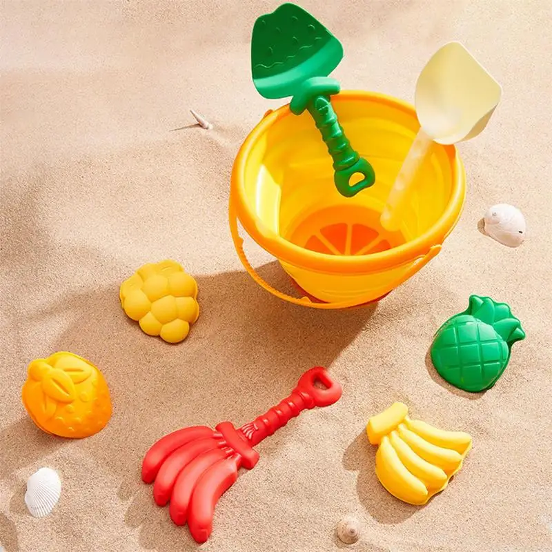 8pcs Beach Sand Toys Summer Beach Game Children Toys Beach Sand Toys Foldable Bucket Beach Shovel Fruit Styling Toys Set