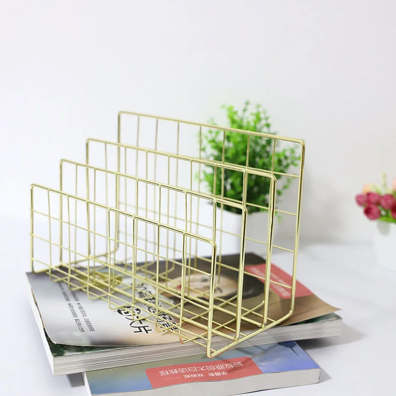 Nordic Metal Storage Basket Minimalist Book Organizer Basket Office Desktop Sundries Holder Rose Gold Newspaper Magazine Rack