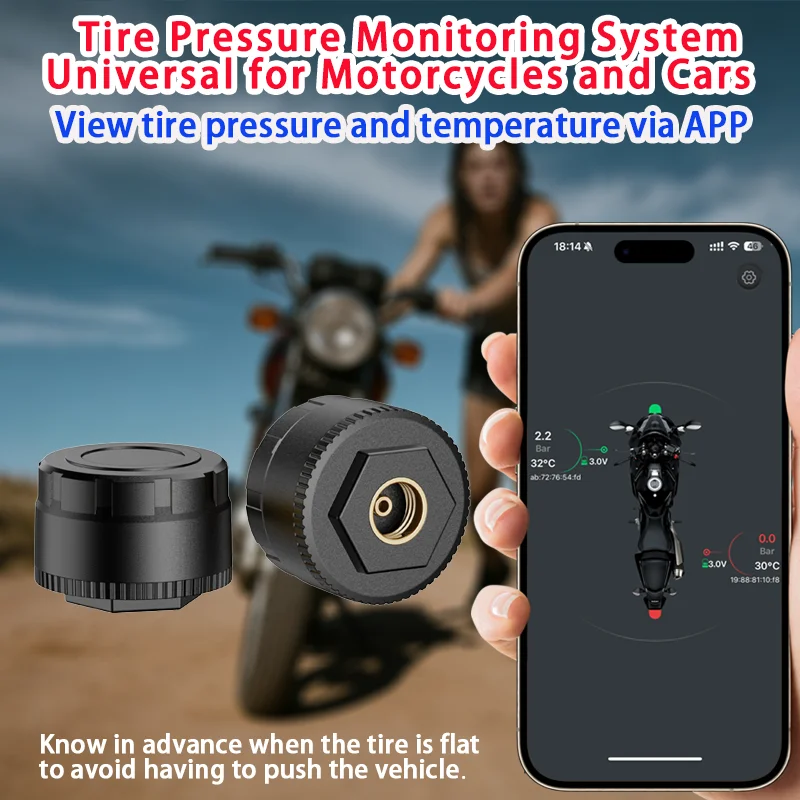 Universal Tire Pressure Monitoring for Motorcycles and Cars Bluetooth 5.4 View Tire Pressure Data through the App TPMS Factory