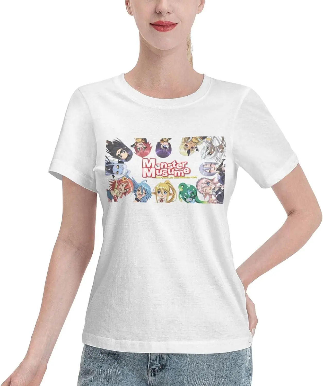 

Anime T Shirt Womens Summer Cotton Tee Round Neck Tops Casual Short Sleeve Shirts