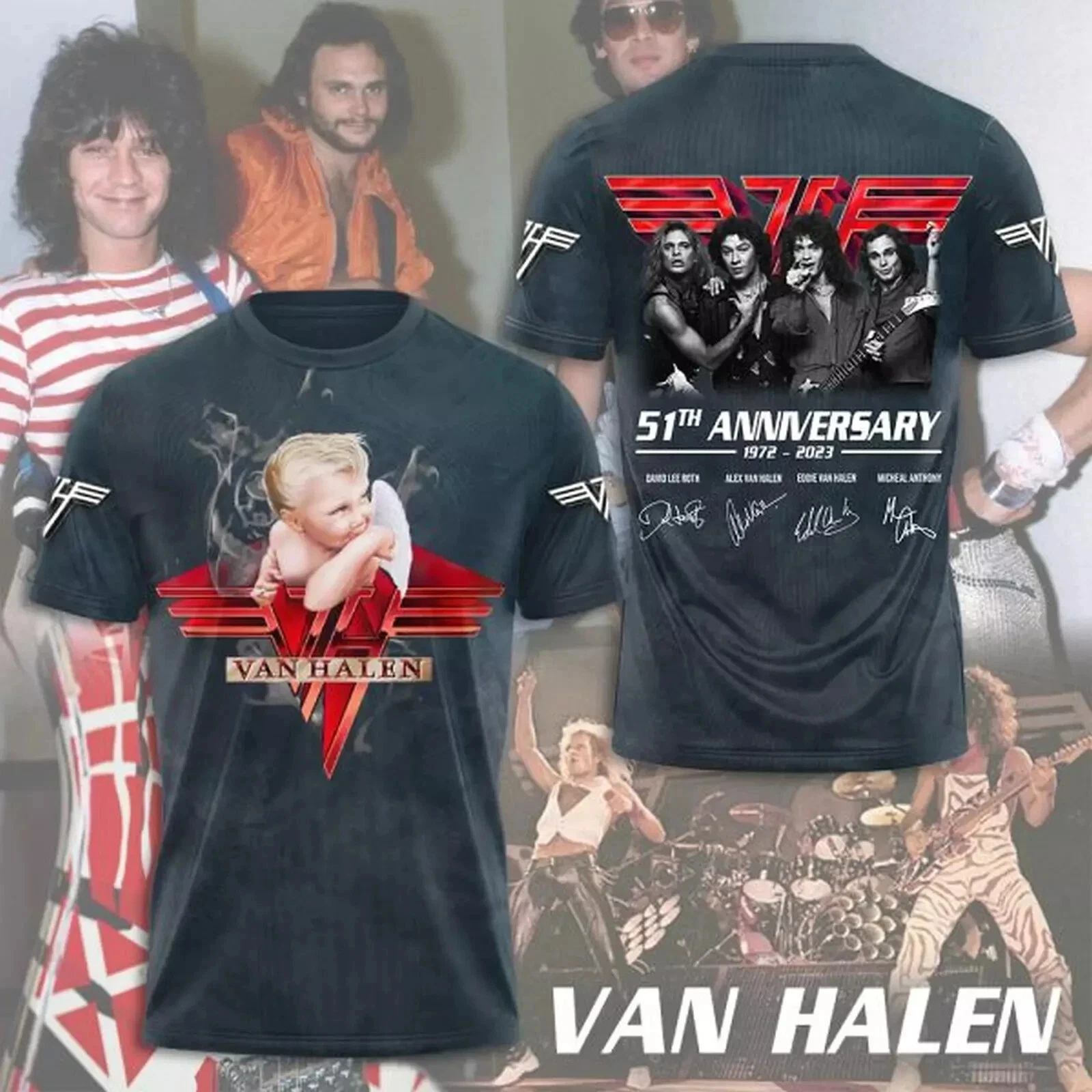 Klassisches Van Halen Rock T-Shirt 3D-Druck Unisex Streetwear Mode Herren Damen Hip-Hop Trend T-Shirt Sommer Übergroße Herrenbekleidung – Detail 5