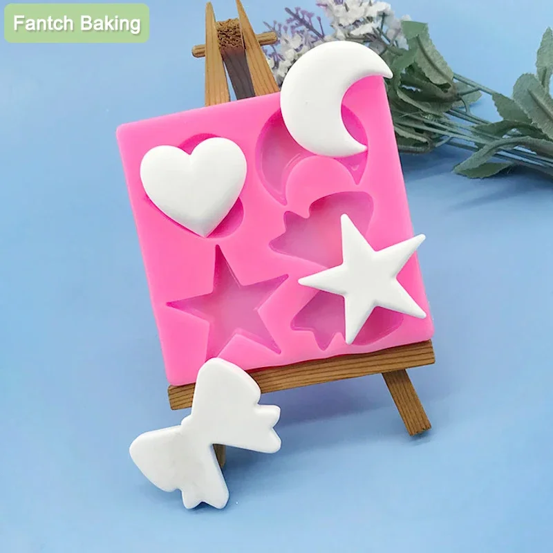 

Love Moon Bow Knit Silicone Fondant Soft Mold Cupcake Jelly Candy Chocolate Cake Decoration Baking Tool Moulds Resin Art Useful