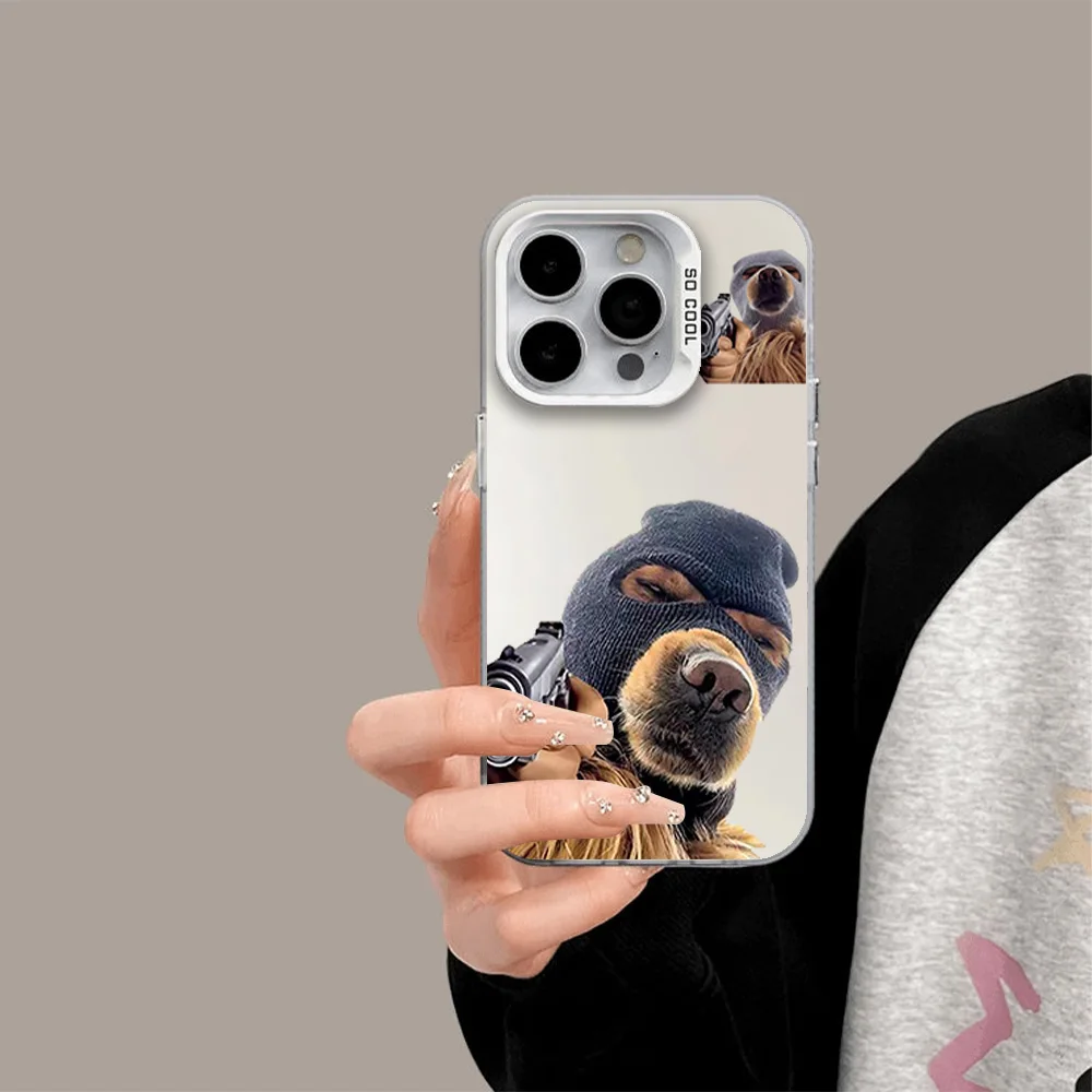 Fashion Personalized Quirky Headgear Dog Bandit Phone Case For IPhone 12 11 13 14 15 16 Max Pro Plus Laser Cover