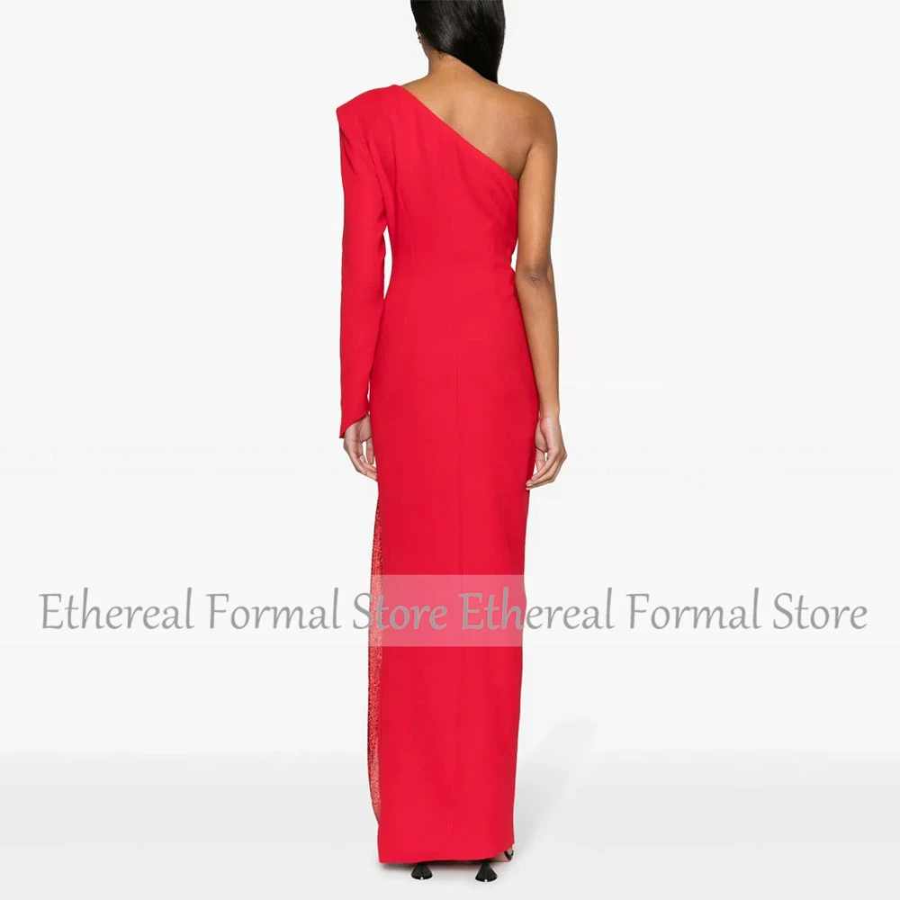 Vestido de noche moderno para mujer, vestido de fiesta Formal hasta el suelo de sirena, vestido saudí de un hombro, vestido de fiesta de manga larga