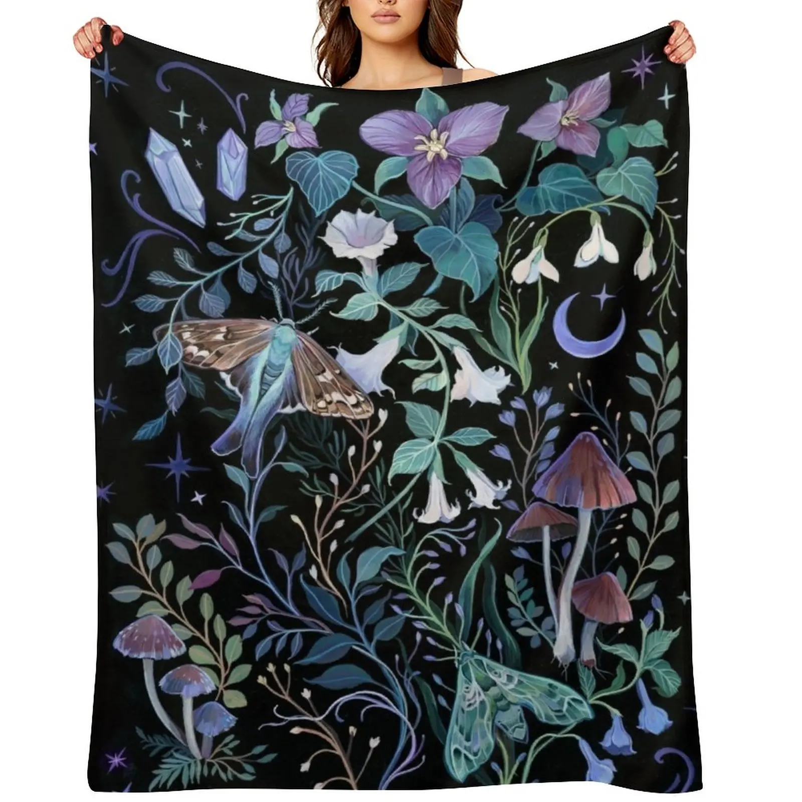 

Night Garden Moth Throw Blanket Multi-Purpose Heavy decorative Hairys Blankets