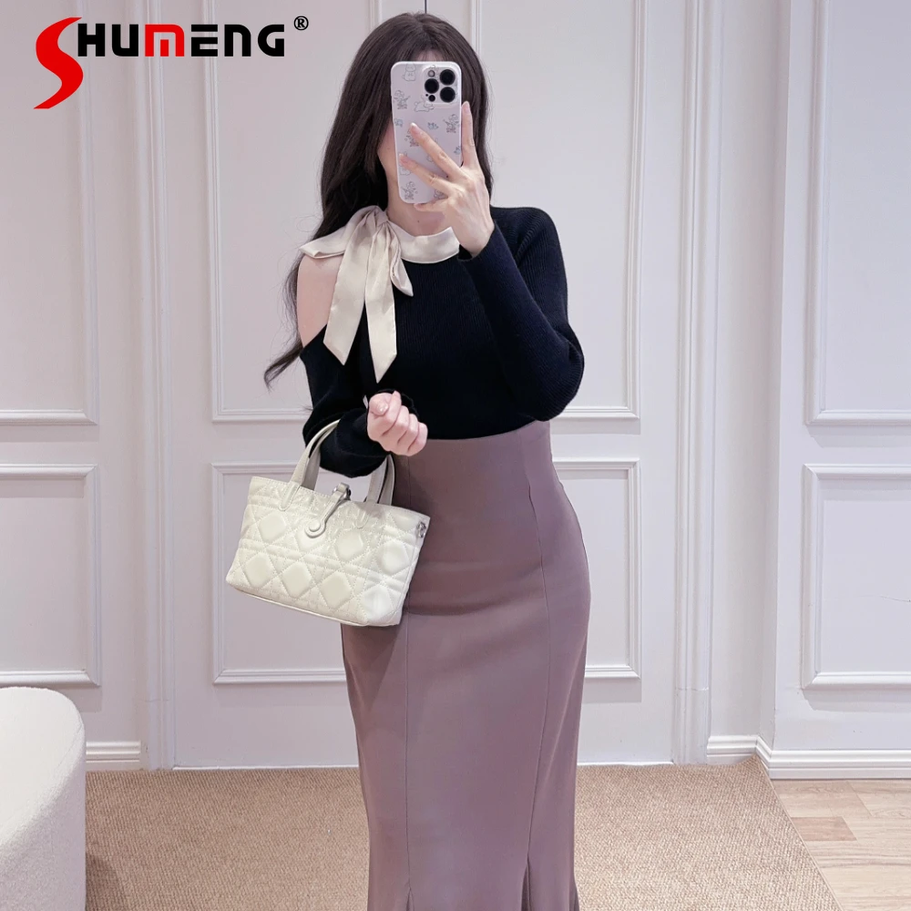 

Japanese Style Elegant Socialite Round Neck Off-Shoulder Long Sleeve Versatile Knitted Pullover Tops Women 2026 Spring Sweater