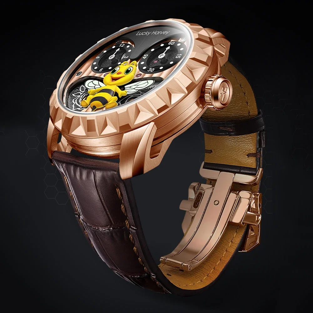 Reloj Automático de edición limitada para hombre, pulsera mecánica de lujo, diseño artístico de marca superior, esfera luminosa de 43mm, LUCKY HARVEY