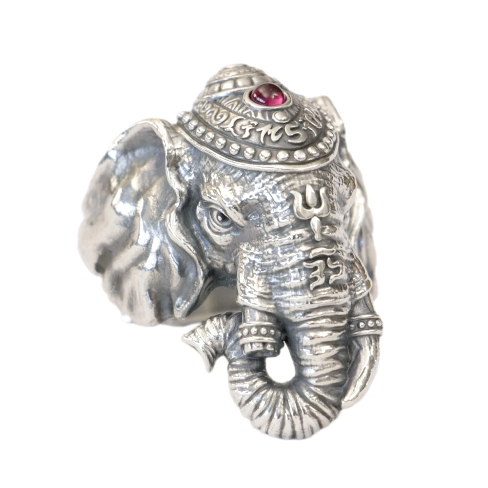 LINSION 925 Sterling Silver Details Elephant Ring Punk Jewelry TA505 US Size 7~14 BZ