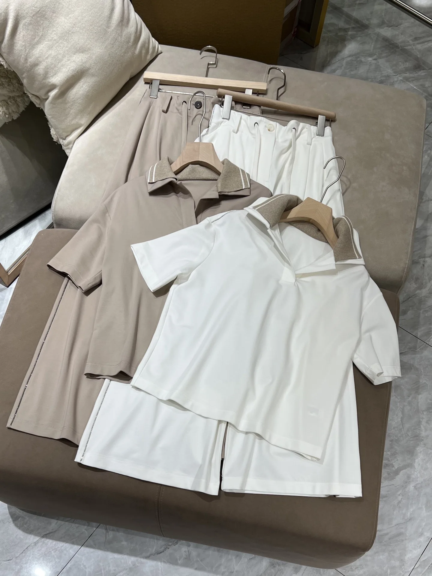 

Casual Ne ort Sve T-irt Top And Straight Leg Long Pants Set Women's BC Color Blo Cotton Blend Leisure Suit