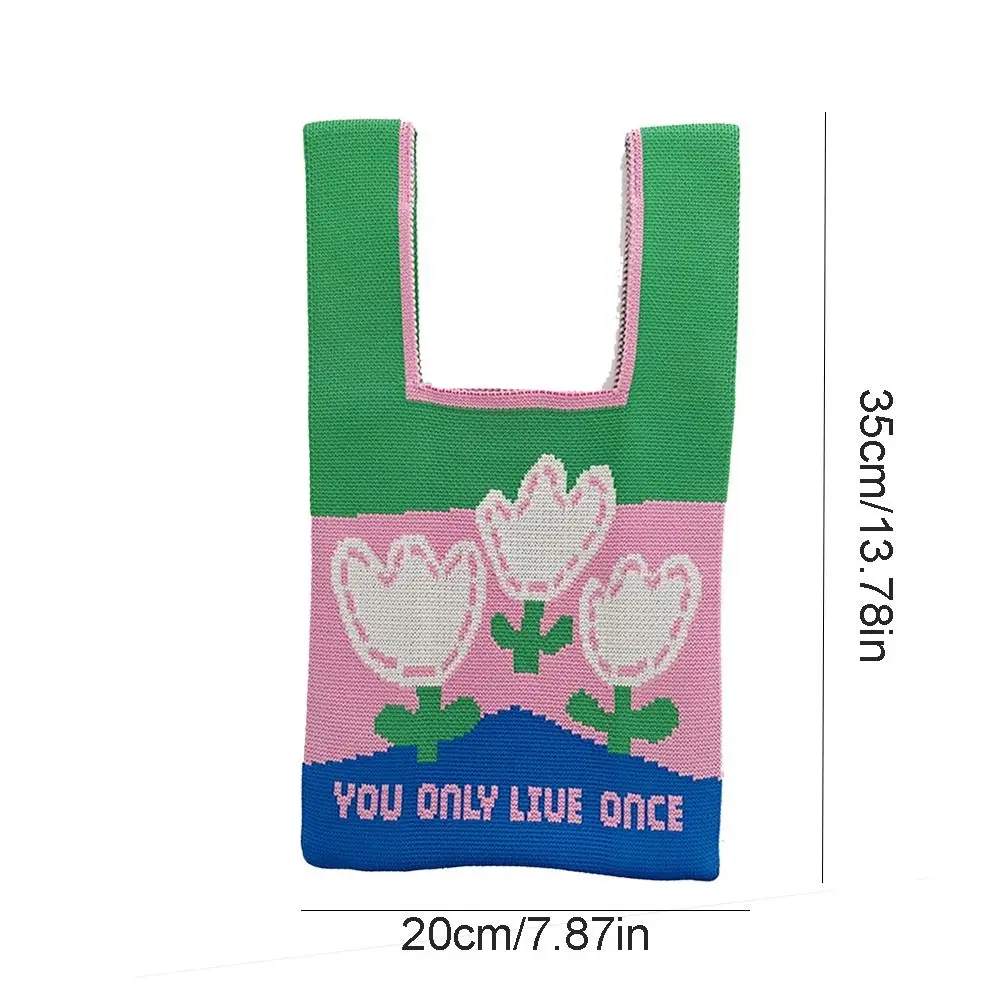 Bolso de mano de estilo étnico de dibujos animados para mujer, bolsa de hombro para cosméticos, almacenamiento de flores, bolso de mano de punto, bolso de muñeca