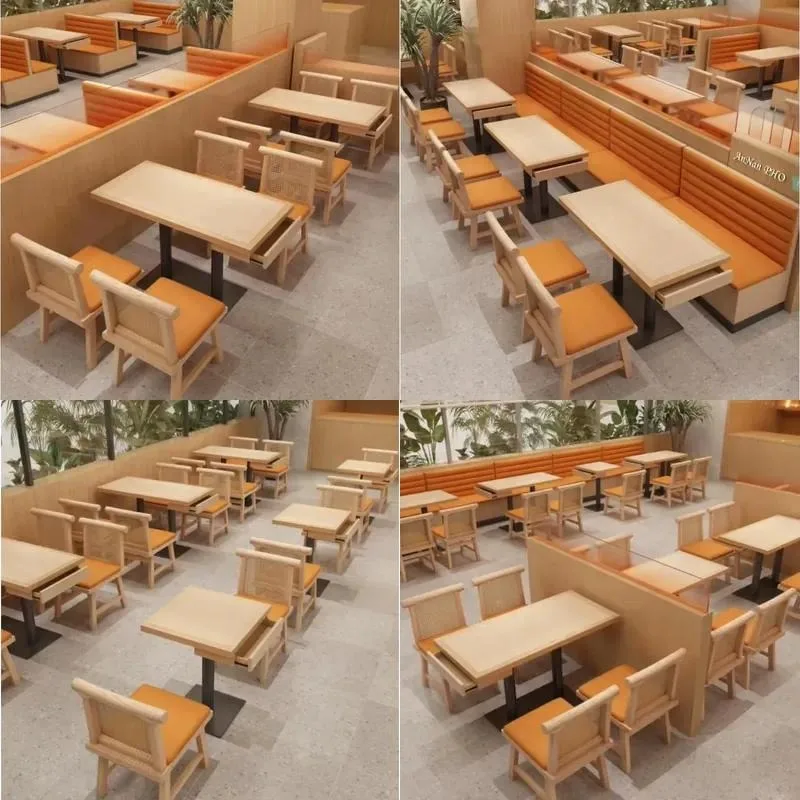 Multifunctional Wooden Box Chair with Drawer Commercial Hotel Restaurant Cafe Coffee Dining Table Set