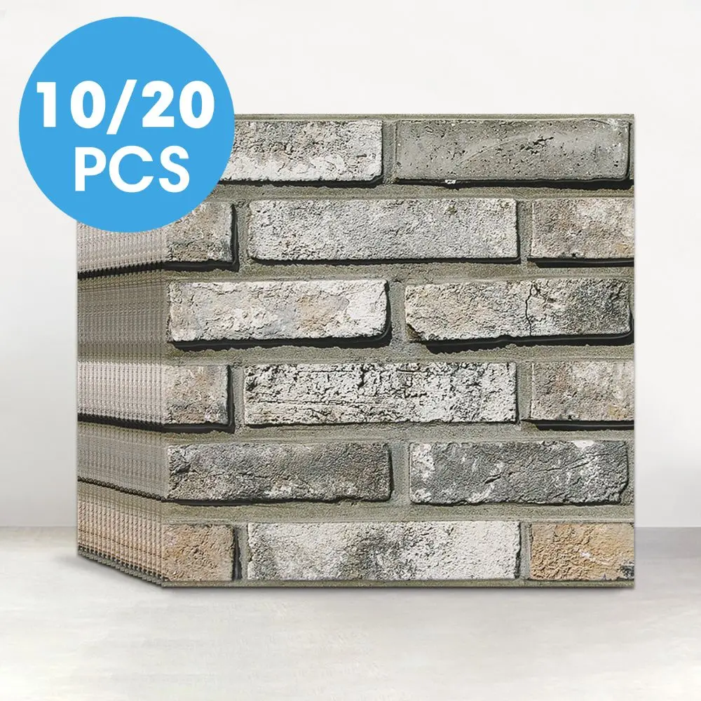 10Pcs/20Pcs 3D Faux Brick Peel and Stick Wall Panels, Waterproof PVC Wall Panels, for Kitchen, Living Room, Wall Decoration