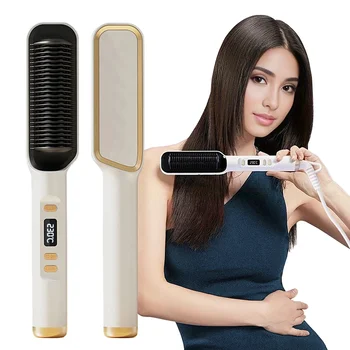 Image Electric Heating Straight Comb Double Use LCD Electric Hair Straightener Curler Anti-Scalding Styling Tool Straightening Brush