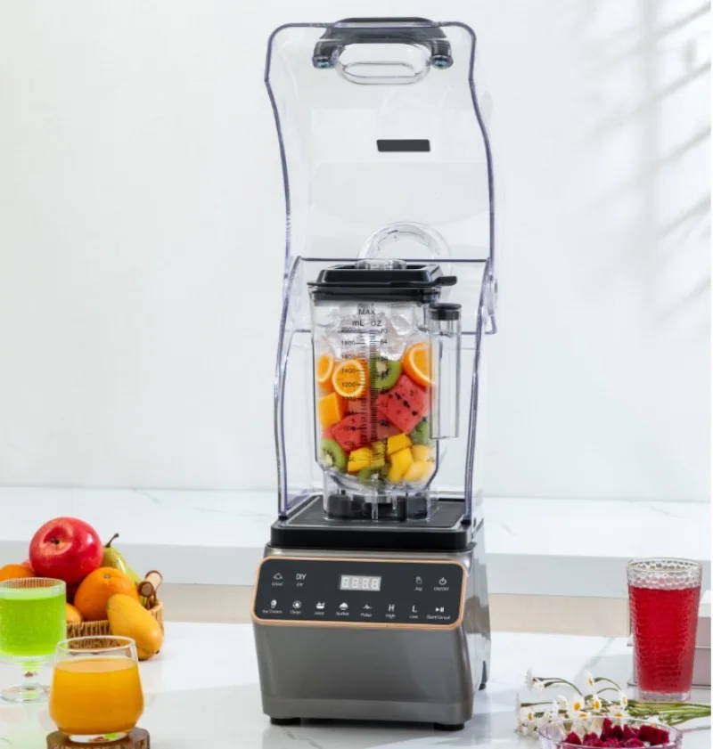 Commercial Quiet Blender with Soundproof Shield 2L Heavy Duty Electric Smoothie Maker Multifunction Food Processor European Plug
