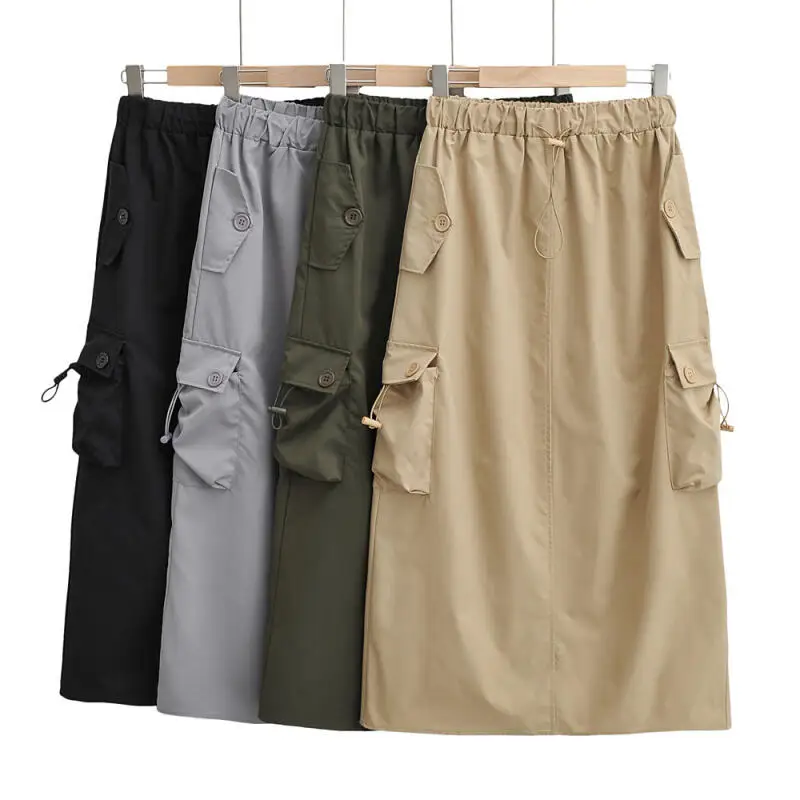 جيب العمل ألف خط نصف طول تنورة المرأة الخريف نمط جديد الحلو كول حار فتاة عالية الخصر الرباط سبليت الورك التفاف طويل #1