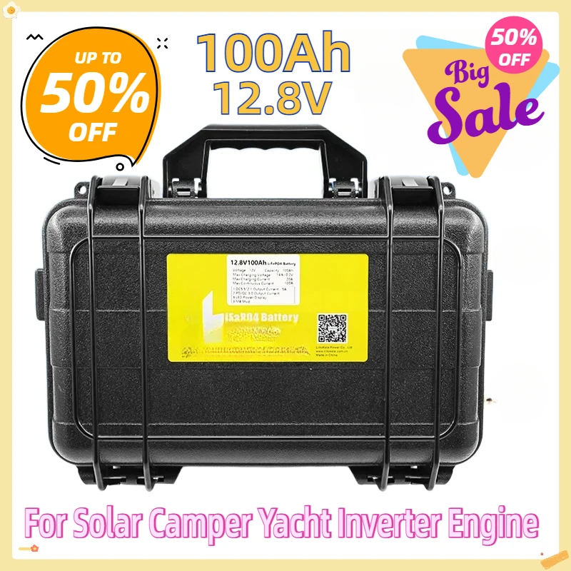 For Solar Camper Yacht Inverter Engine Moto LiitoKala 12.8V 100Ah LiFePO4 Battery Pack Build-in 100A BMS 12V 100Ah Waterproof