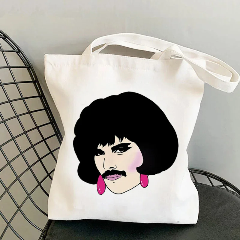 Fashion Freddie Mercury Queen Canvas Shoulder Bag Ladies Casual Tote Eco-friendly Large Capacity Portable Travel Shopping Bag