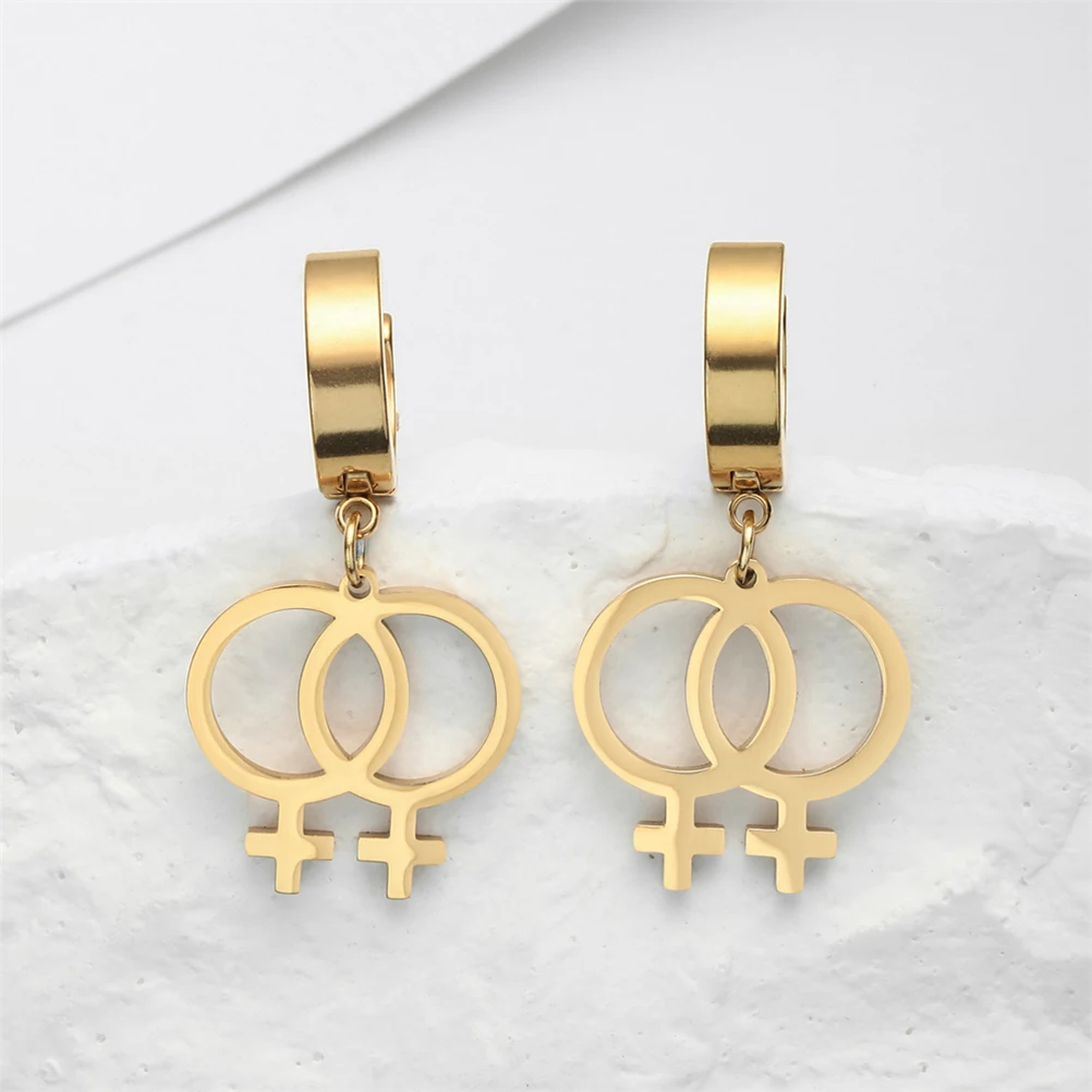 Amaxer Female Symbol Stainless Steel Earrings for Women Girl Venus Sign Pendants Charm Drop Earrings Jewelry Friend Gifts