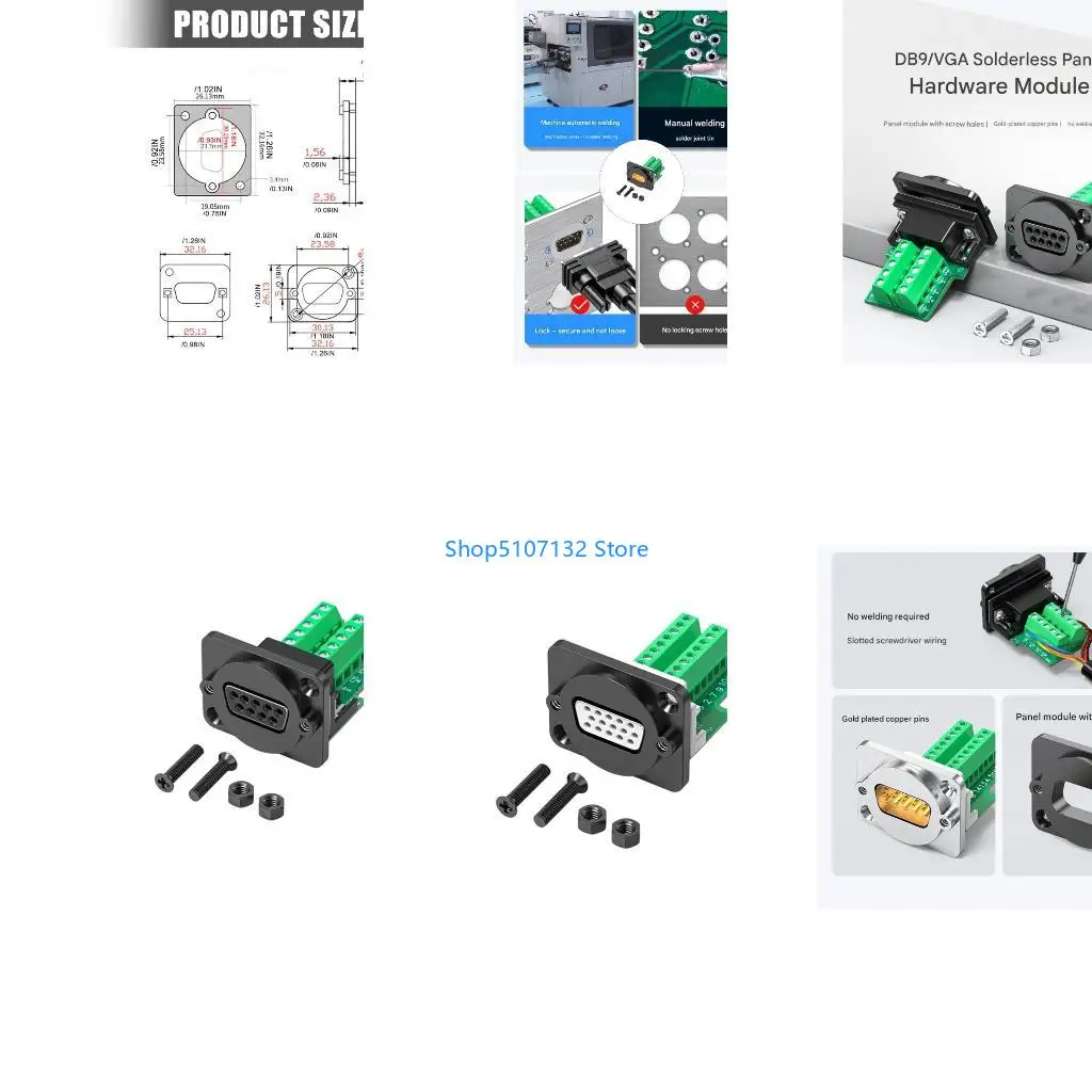 87HD DB9Pin VGA Interfaces Module Not Need Solder HDB15 Option With Reinforced Screw Mounting Point Quick Connection