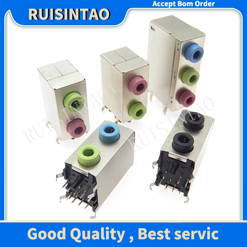 1Pcs PJ306E Headphone Jack 3.5mm 2P 3P Red + Green + Blue Hole Desktop Computer Motherboard Audio Socket DIY Repair Connector