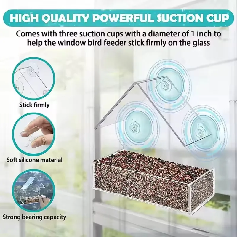 House Transparent Window Wild Bird Feeder Outdoor Removable Suction Cups Sliding Automatic Birds Feed Tray for Garden Patio Yard - Image 4