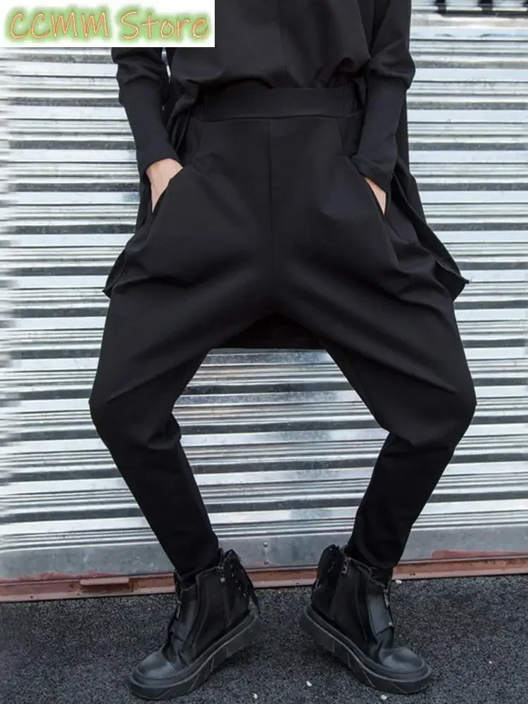 High Elastic Waist Black Split Joint Long Harem Trousers Loose Fit Pants Women Fashion Tide Spring Autumn